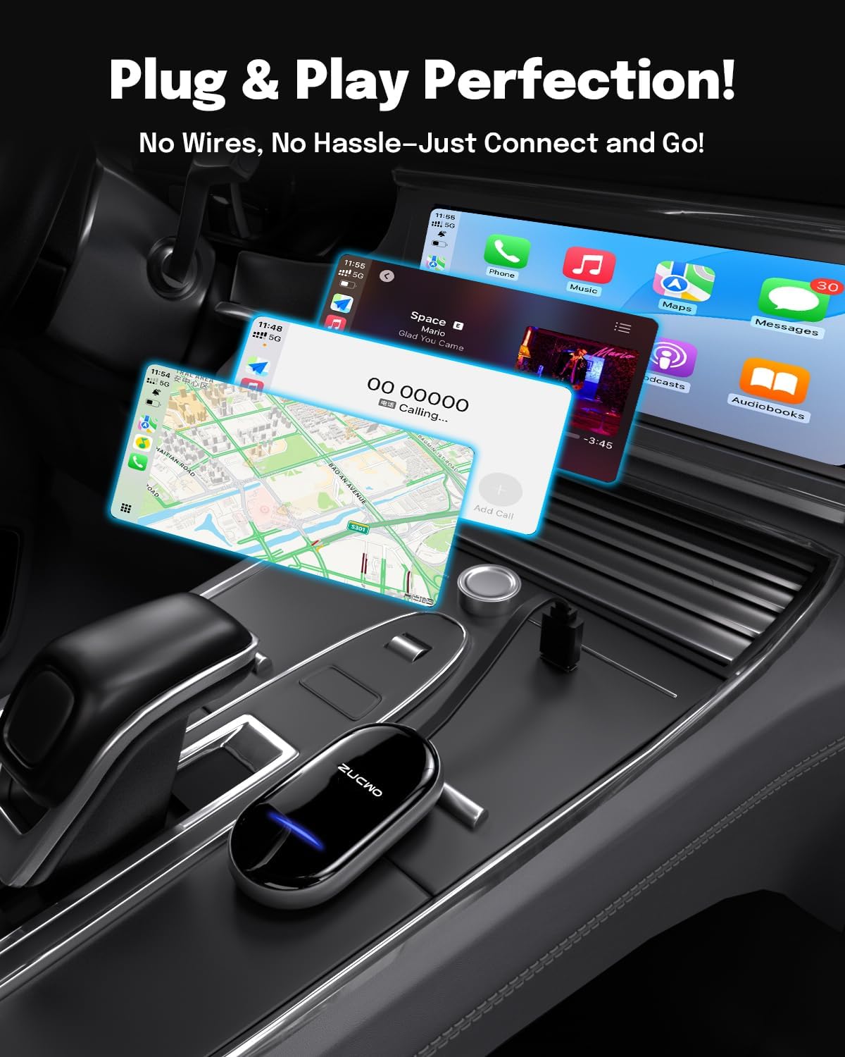ZUCWO 2-in-1 Wireless CarPlay Adapter and Android Auto Adapter – Converts Wired to Wireless for Cars 2016 , Plug & Play, USB-A to USB-C for iOS10 /Android 11